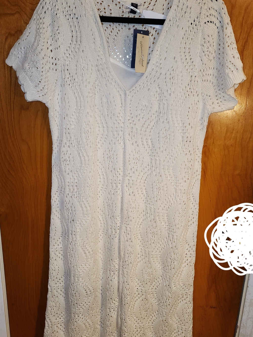 Cream Crochet Midi Dress with V-Neck
